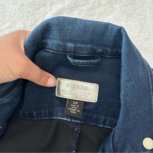 GUESS Los Angeles Slim Fit Denim Biker Jacket in Sky Wash Size Small - Picture 7 of 12